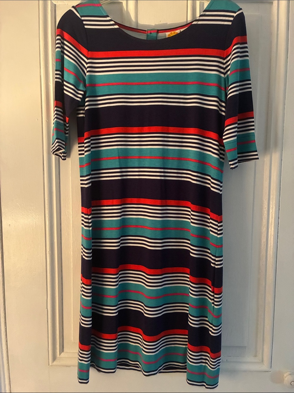 C&C California Navy, Teal & Red Striped Shift Dress